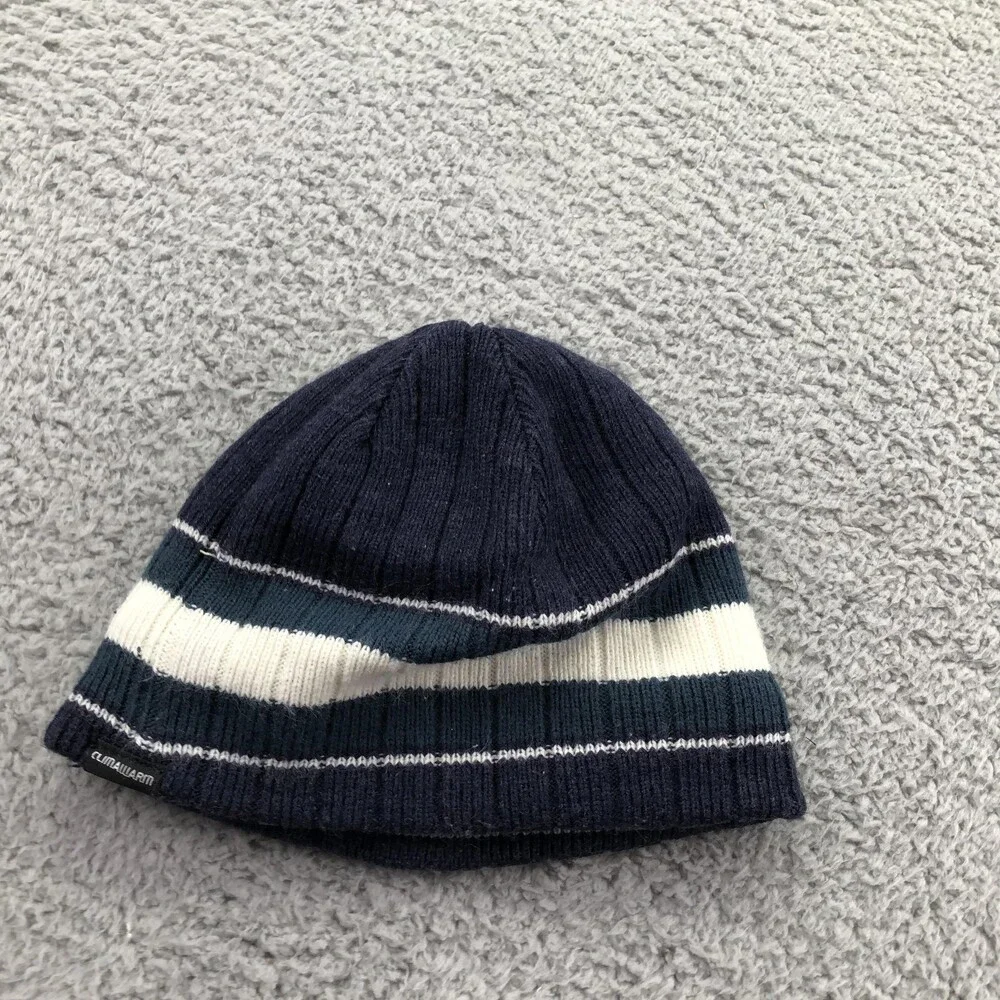 Adidas Hat Beanie Mens One Size Blue White Stripe Reversible Climawarm Winter